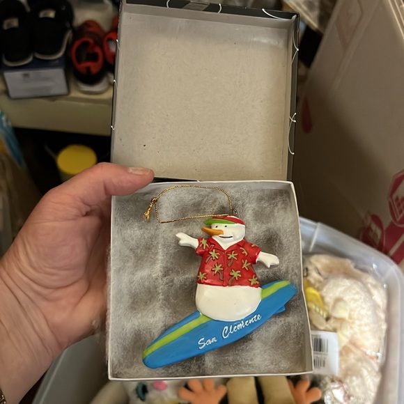 Snowman on a surfboard Christmas ornament San Clemente Vintage Kurt S Adler art - Picture 4 of 9